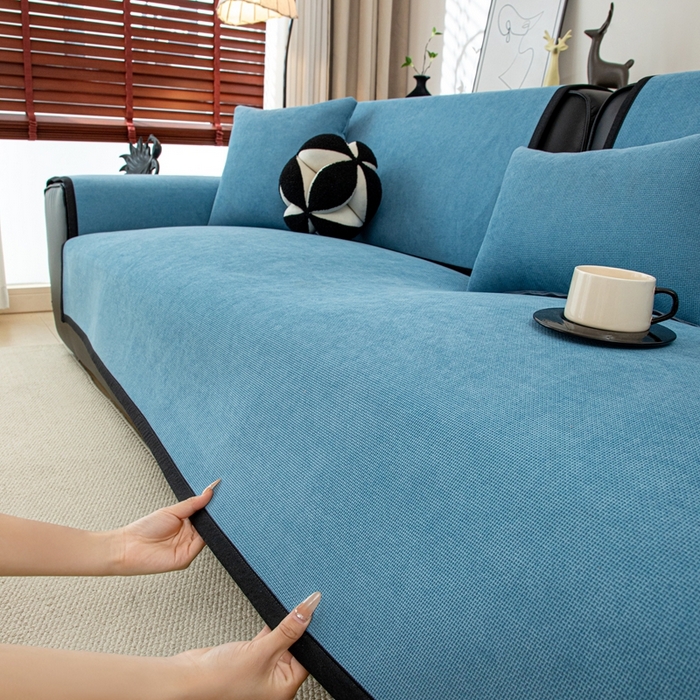 91家纺网 家纺一手货源 找家纺 沐沐家纺 2026新款沐春沙发垫 青雾蓝