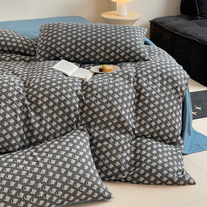 91家纺网 家纺一手货源 找家纺 （总）萝莉家纺 2025新款全棉复古美式风水洗双层纱印花四件套