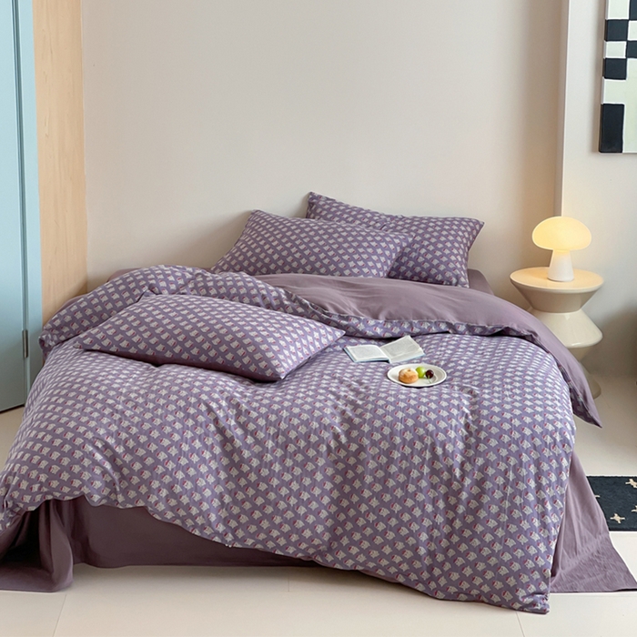 91家纺网 家纺一手货源 找家纺 （总）萝莉家纺 2025新款全棉复古美式风水洗双层纱印花四件套