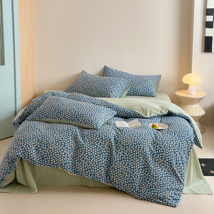 91家纺网 家纺一手货源 找家纺 （总）萝莉家纺 2025新款全棉复古美式风水洗双层纱印花四件套