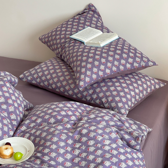 91家纺网 家纺一手货源 找家纺 萝莉家纺 2025新款全棉复古美式风水洗双层纱印花四件套 沧海紫