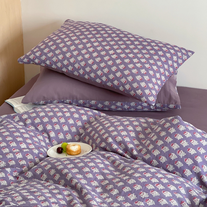 91家纺网 家纺一手货源 找家纺 萝莉家纺 2025新款全棉复古美式风水洗双层纱印花四件套 沧海紫