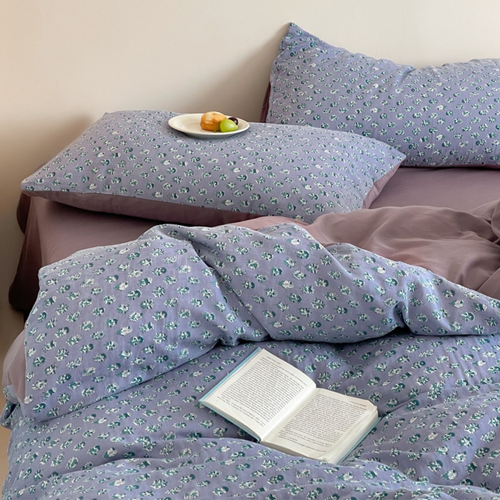 91家纺网 家纺一手货源 找家纺 萝莉家纺 2025新款全棉复古美式风水洗双层纱印花四件套 纯情