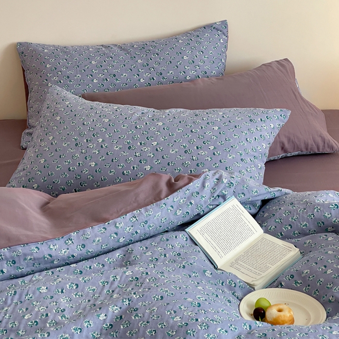 91家纺网 家纺一手货源 找家纺 萝莉家纺 2025新款全棉复古美式风水洗双层纱印花四件套 纯情