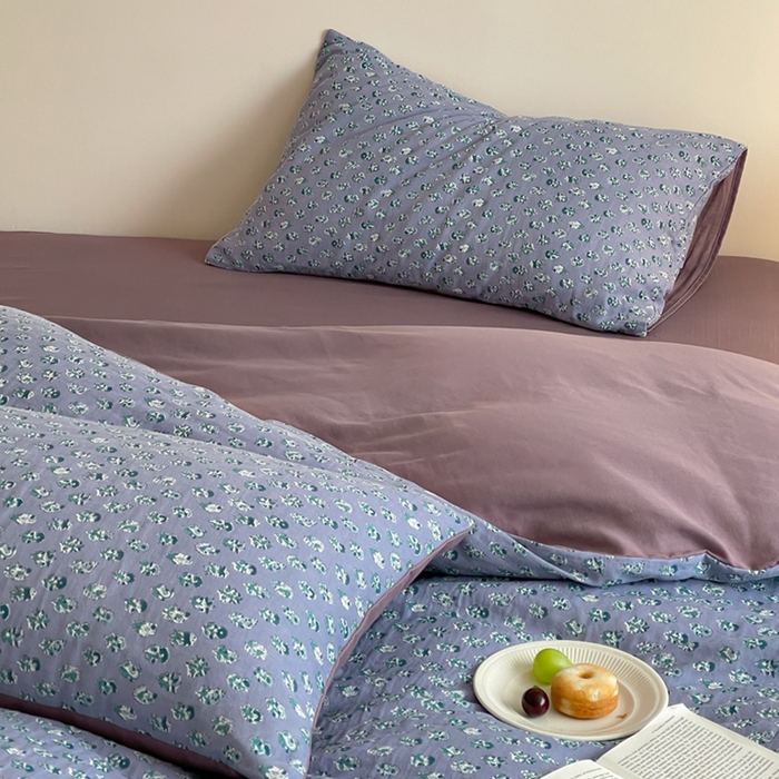 91家纺网 家纺一手货源 找家纺 萝莉家纺 2025新款全棉复古美式风水洗双层纱印花四件套 纯情