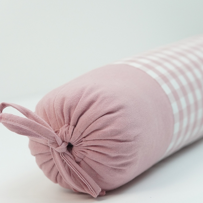 91家纺网 家纺一手货源 找家纺 芯洲 2025新款全棉圆柱格子老粗布荞麦枕简约成人牵引枕枕头枕芯 老粗布格子-粉