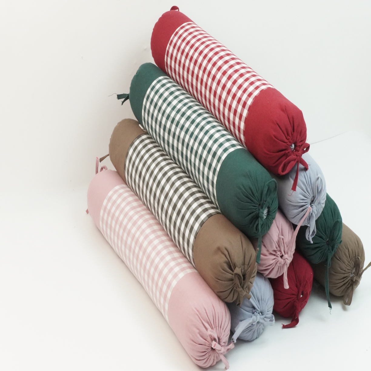 91家纺网 家纺一手货源 找家纺 芯洲 2025新款全棉圆柱格子老粗布荞麦枕简约成人牵引枕枕头枕芯 老粗布格子-绿