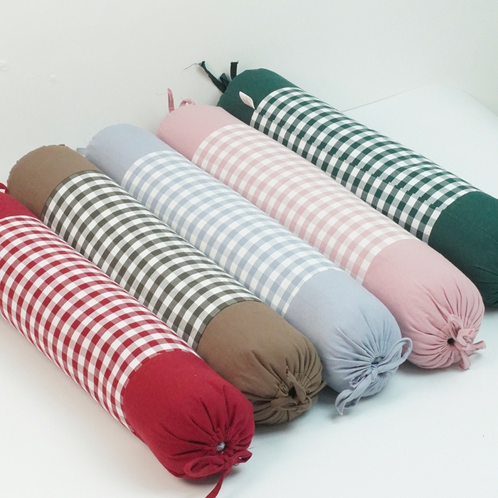 91家纺网 家纺一手货源 找家纺 芯洲 2025新款全棉圆柱格子老粗布荞麦枕简约成人牵引枕枕头枕芯 老粗布格子-绿