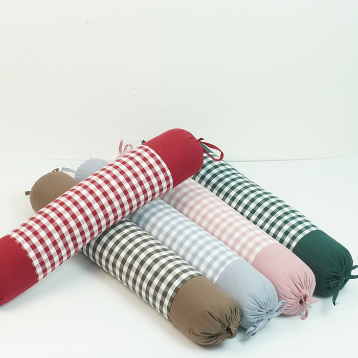 91家纺网 家纺一手货源 找家纺 芯洲 2025新款全棉圆柱格子老粗布荞麦枕简约成人牵引枕枕头枕芯 老粗布格子-绿