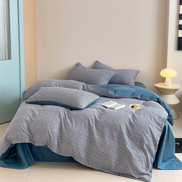 萝莉家纺 2025新款全棉复古美式风水洗双层纱印花四件套 花蕾兰