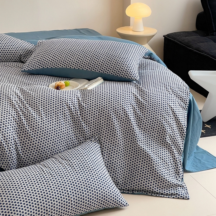 91家纺网 家纺一手货源 找家纺 萝莉家纺 2025新款全棉复古美式风水洗双层纱印花四件套 花蕾兰