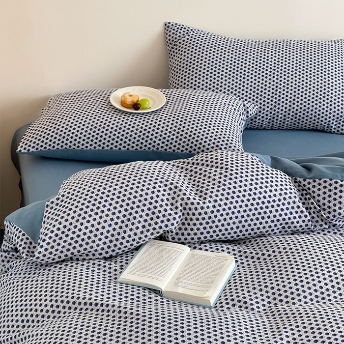 91家纺网 家纺一手货源 找家纺 萝莉家纺 2025新款全棉复古美式风水洗双层纱印花四件套 花蕾兰