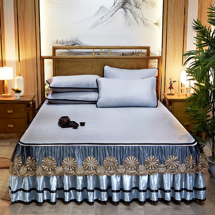 网红馆（ck家纺） 2025新款冰藤席凉席席子床裙系列 蔓心 -淡水青