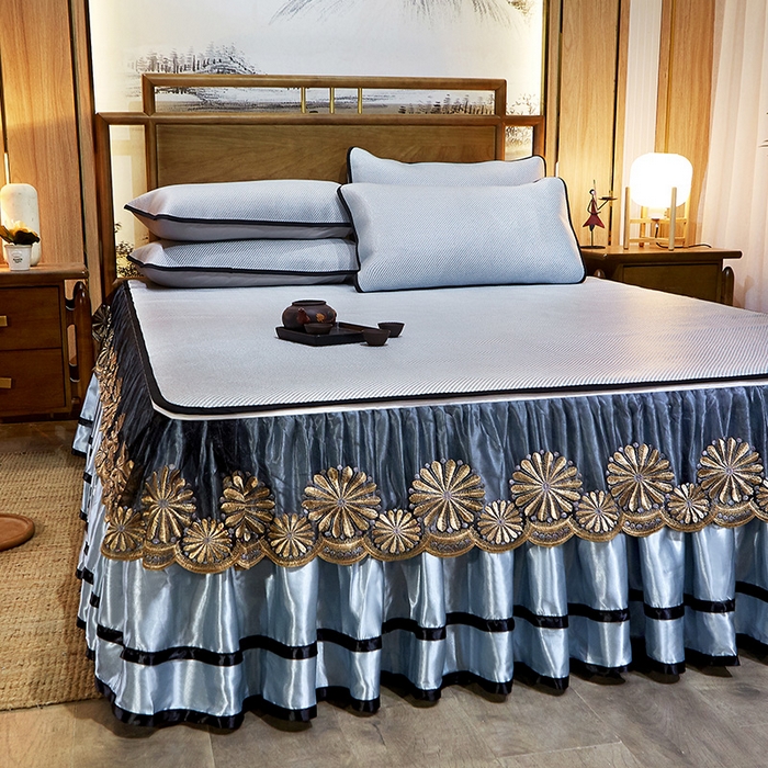 91家纺网 家纺一手货源 找家纺 网红馆（ck家纺） 2025新款冰藤席凉席席子床裙系列 蔓心 -淡水青