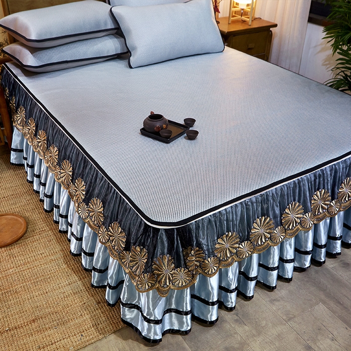 91家纺网 家纺一手货源 找家纺 网红馆（ck家纺） 2025新款冰藤席凉席席子床裙系列 蔓心 -淡水青