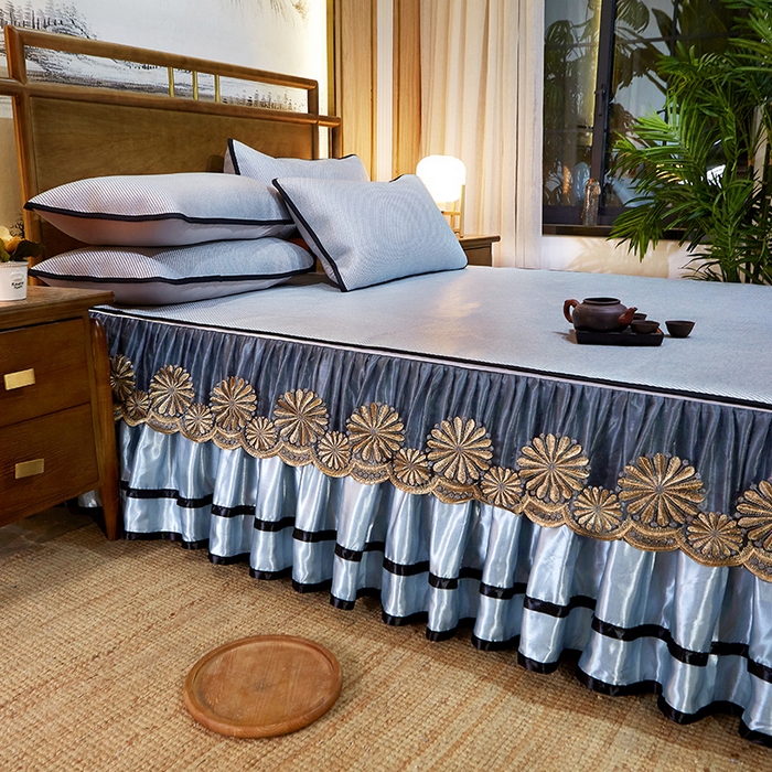 91家纺网 家纺一手货源 找家纺 网红馆（ck家纺） 2025新款冰藤席凉席席子床裙系列 蔓心 -淡水青