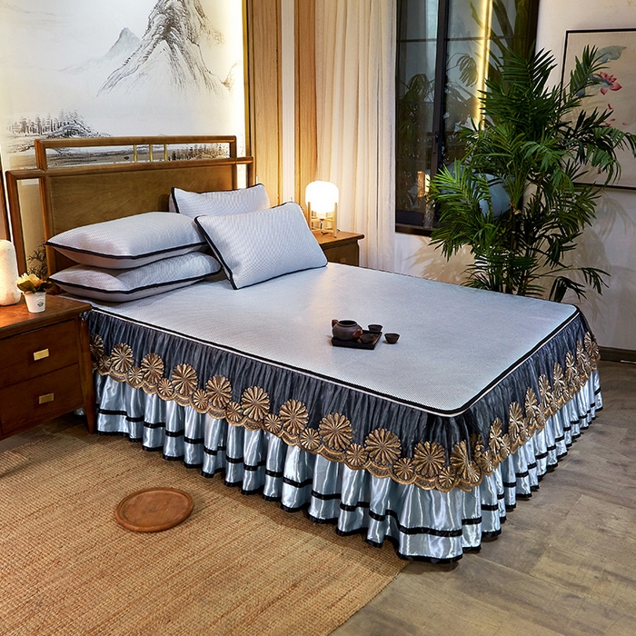 91家纺网 家纺一手货源 找家纺 网红馆（ck家纺） 2025新款冰藤席凉席席子床裙系列 蔓心 -淡水青