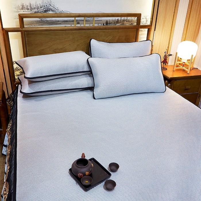 91家纺网 家纺一手货源 找家纺 网红馆（ck家纺） 2025新款冰藤席凉席席子床裙系列 蔓心 -淡水青