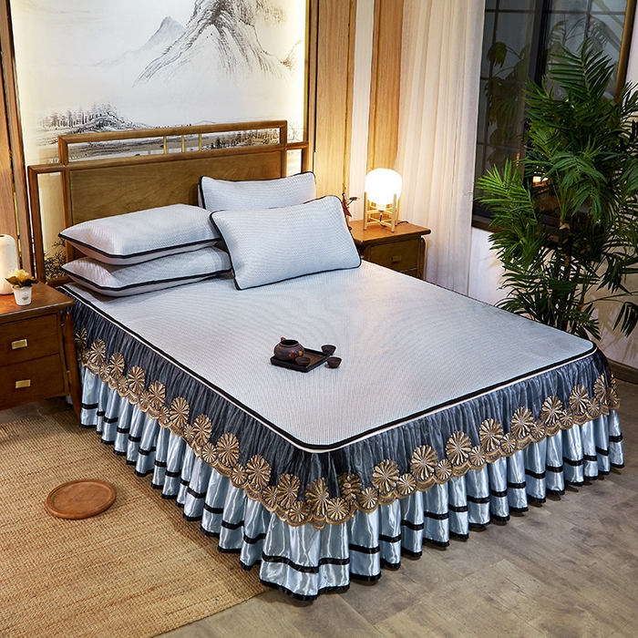 91家纺网 家纺一手货源 找家纺 网红馆（ck家纺） 2025新款冰藤席凉席席子床裙系列 蔓心 -淡水青