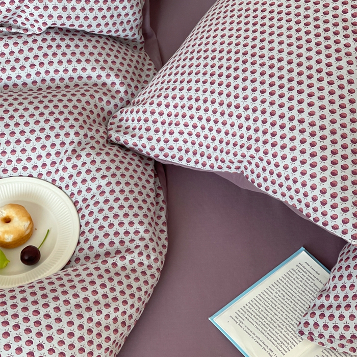 91家纺网 家纺一手货源 找家纺 萝莉家纺 2025新款全棉复古美式风水洗双层纱印花四件套 花蕾紫