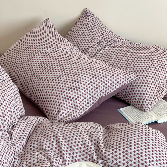 91家纺网 家纺一手货源 找家纺 萝莉家纺 2025新款全棉复古美式风水洗双层纱印花四件套 花蕾紫