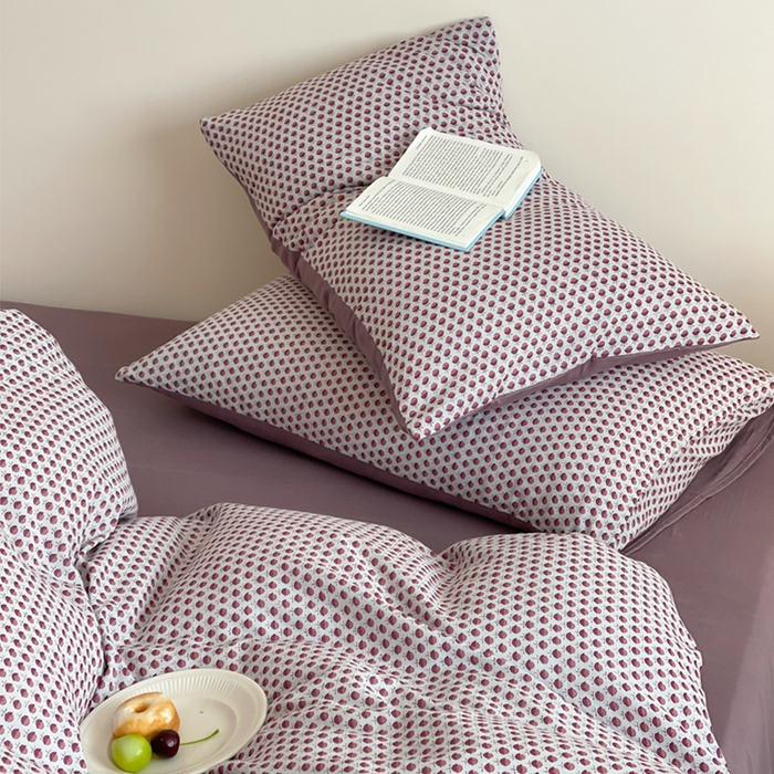 91家纺网 家纺一手货源 找家纺 萝莉家纺 2025新款全棉复古美式风水洗双层纱印花四件套 花蕾紫