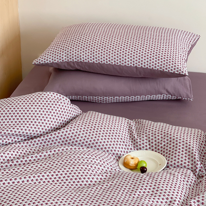 91家纺网 家纺一手货源 找家纺 萝莉家纺 2025新款全棉复古美式风水洗双层纱印花四件套 花蕾紫