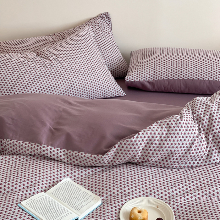 91家纺网 家纺一手货源 找家纺 萝莉家纺 2025新款全棉复古美式风水洗双层纱印花四件套 花蕾紫