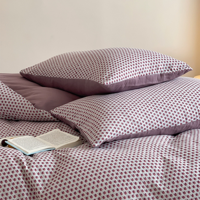 91家纺网 家纺一手货源 找家纺 萝莉家纺 2025新款全棉复古美式风水洗双层纱印花四件套 花蕾紫