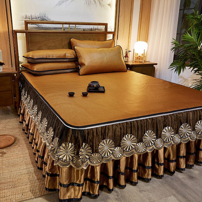 91家纺网 家纺一手货源 找家纺 网红馆（ck家纺） 2025新款冰藤席凉席席子床裙系列 蔓心 -古藤咖