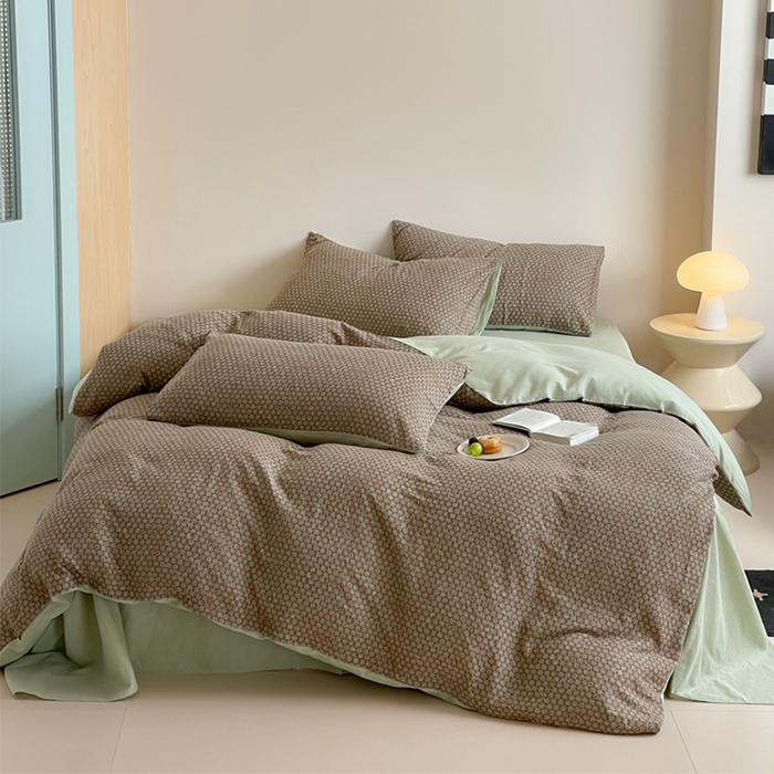 萝莉家纺 2025新款全棉复古美式风水洗双层纱印花四件套 五角梅