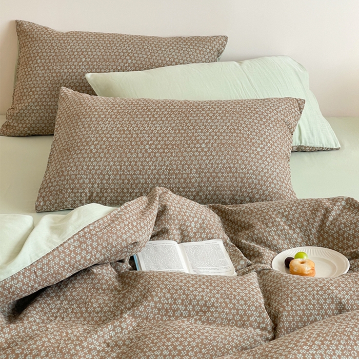 91家纺网 家纺一手货源 找家纺 萝莉家纺 2025新款全棉复古美式风水洗双层纱印花四件套 五角梅