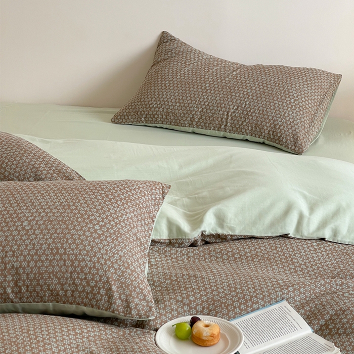 91家纺网 家纺一手货源 找家纺 萝莉家纺 2025新款全棉复古美式风水洗双层纱印花四件套 五角梅