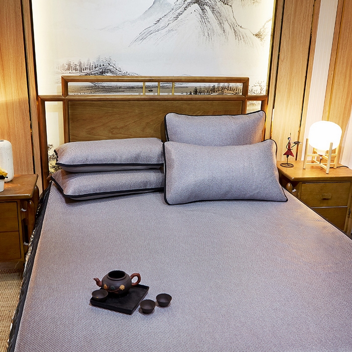 91家纺网 家纺一手货源 找家纺 网红馆（ck家纺） 2025新款冰藤席凉席席子床裙系列 蔓心 -雾灰色