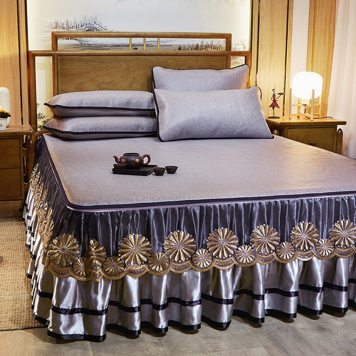 91家纺网 家纺一手货源 找家纺 网红馆（ck家纺） 2025新款冰藤席凉席席子床裙系列 蔓心 -雾灰色