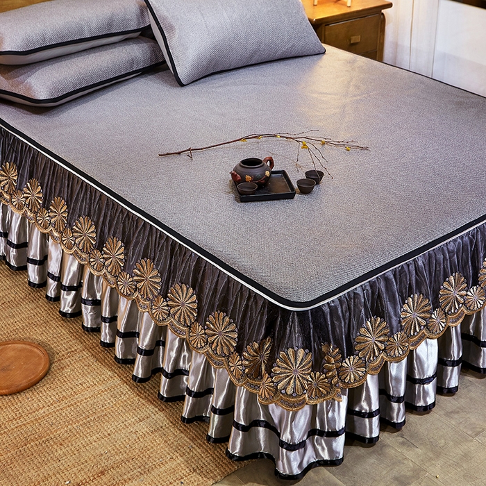 91家纺网 家纺一手货源 找家纺 网红馆（ck家纺） 2025新款冰藤席凉席席子床裙系列 蔓心 -雾灰色