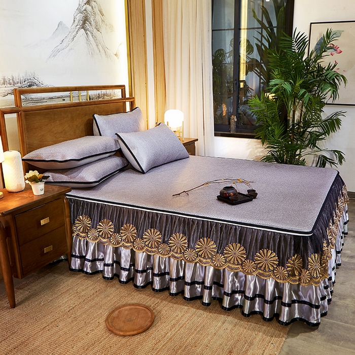 91家纺网 家纺一手货源 找家纺 网红馆（ck家纺） 2025新款冰藤席凉席席子床裙系列 蔓心 -雾灰色