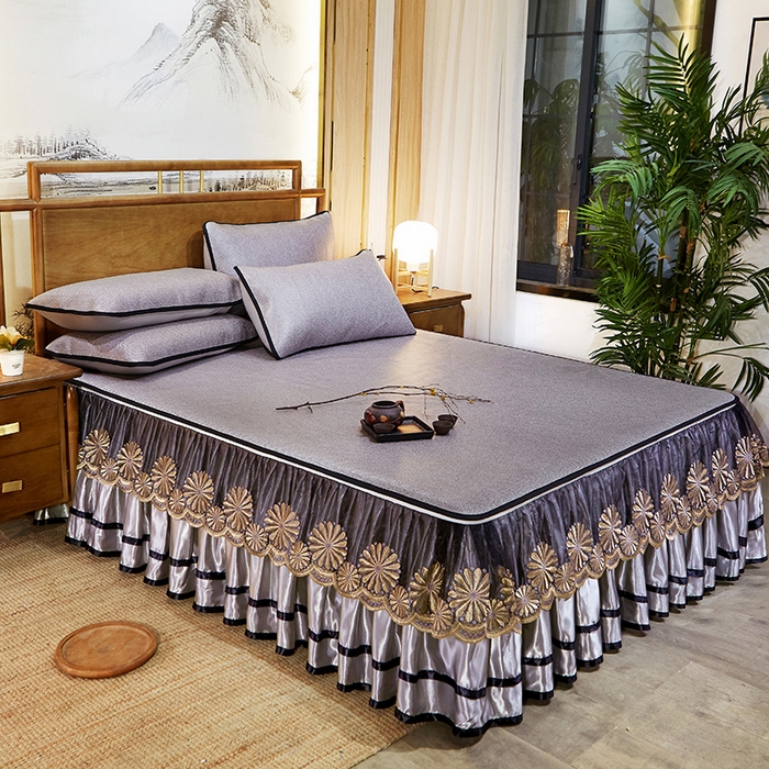 91家纺网 家纺一手货源 找家纺 网红馆（ck家纺） 2025新款冰藤席凉席席子床裙系列 蔓心 -雾灰色