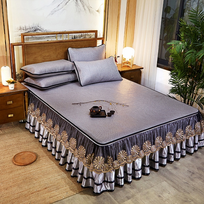 91家纺网 家纺一手货源 找家纺 网红馆（ck家纺） 2025新款冰藤席凉席席子床裙系列 蔓心 -雾灰色