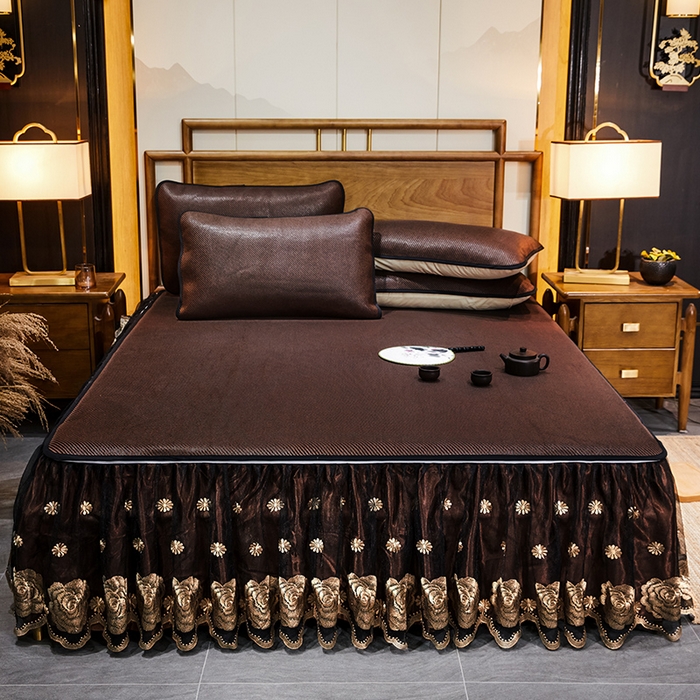 网红馆（ck家纺） 2025新款冰藤席凉席席子床裙系列 玫瑰-古棕