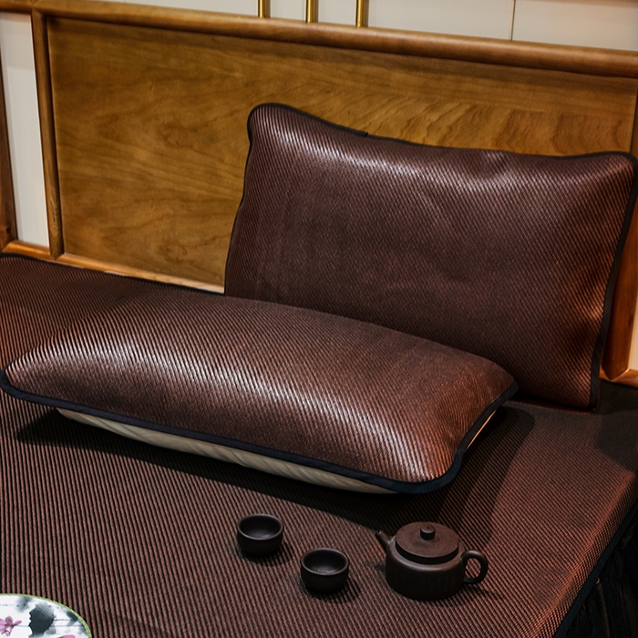 91家纺网 家纺一手货源 找家纺 网红馆（ck家纺） 2025新款冰藤席凉席席子床裙系列 玫瑰-古棕