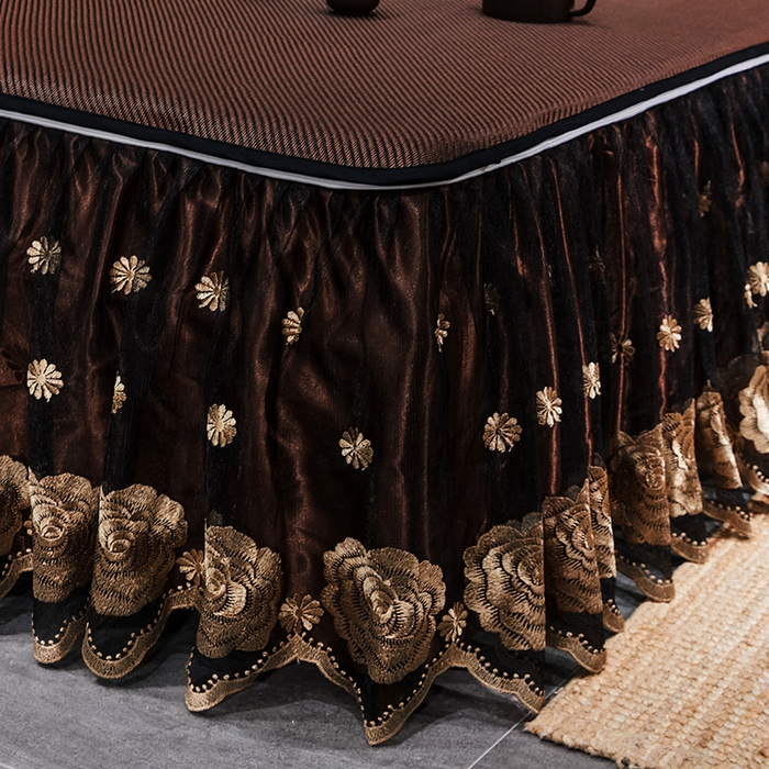 91家纺网 家纺一手货源 找家纺 网红馆（ck家纺） 2025新款冰藤席凉席席子床裙系列 玫瑰-古棕