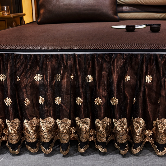 91家纺网 家纺一手货源 找家纺 网红馆（ck家纺） 2025新款冰藤席凉席席子床裙系列 玫瑰-古棕