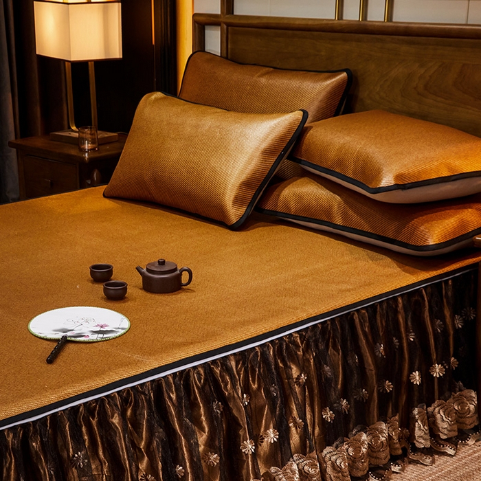 91家纺网 家纺一手货源 找家纺 网红馆（ck家纺） 2025新款冰藤席凉席席子床裙系列 玫瑰-藤黄