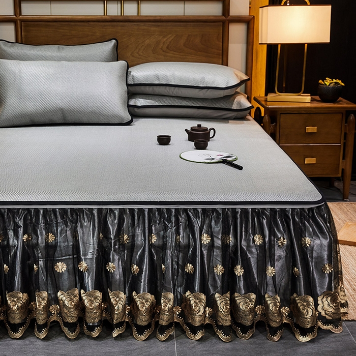 91家纺网 家纺一手货源 找家纺 网红馆（ck家纺） 2025新款冰藤席凉席席子床裙系列 玫瑰-星辰灰