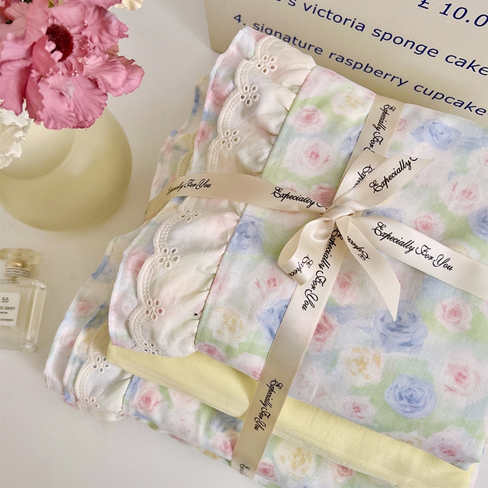 91家纺网 家纺一手货源 找家纺 （总）优品阁 2025新款双层花边全棉双层纱四件套