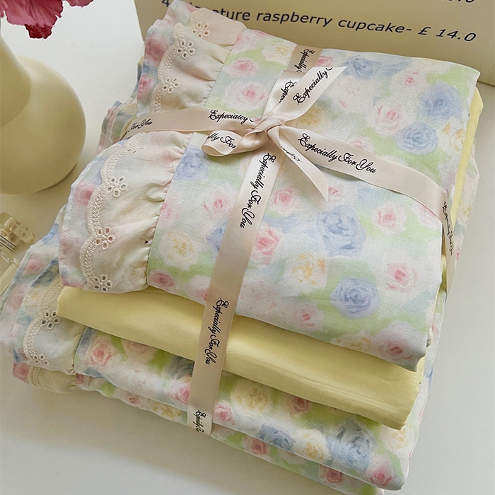 91家纺网 家纺一手货源 找家纺 （总）优品阁 2025新款双层花边全棉双层纱四件套