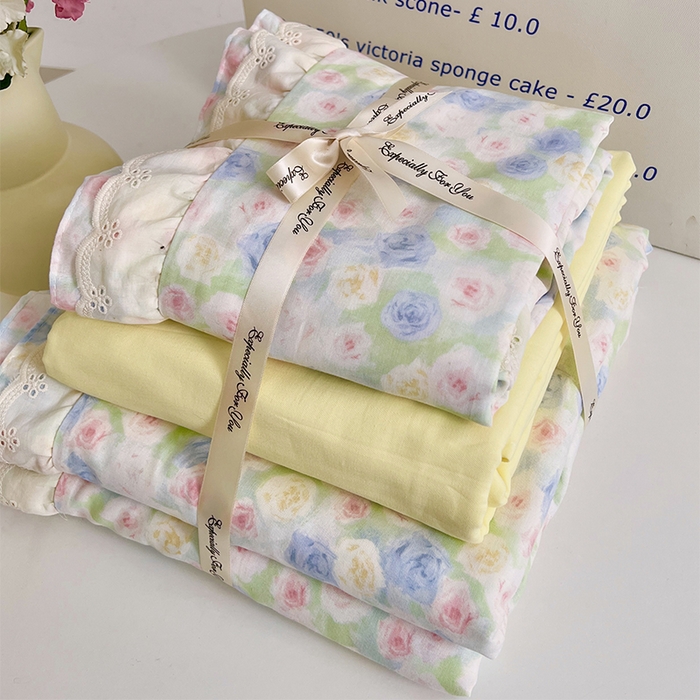 91家纺网 家纺一手货源 找家纺 （总）优品阁 2025新款双层花边全棉双层纱四件套