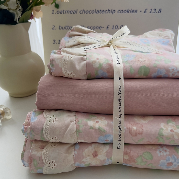 91家纺网 家纺一手货源 找家纺 （总）优品阁 2025新款双层花边全棉双层纱四件套