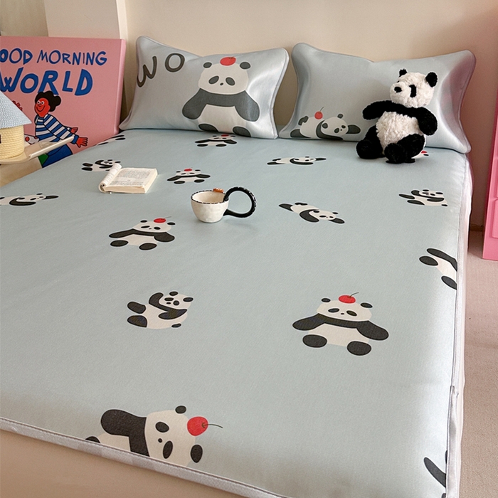 91家纺网 家纺一手货源 找家纺 （总）萝莉家纺 2025新款升级900D加厚数码印花斜纹冰丝床席款凉席三件套